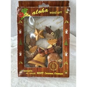 Aloha Wood Art Handcrafted Natural Wood Bell Leaves Ornament by Thele Family New